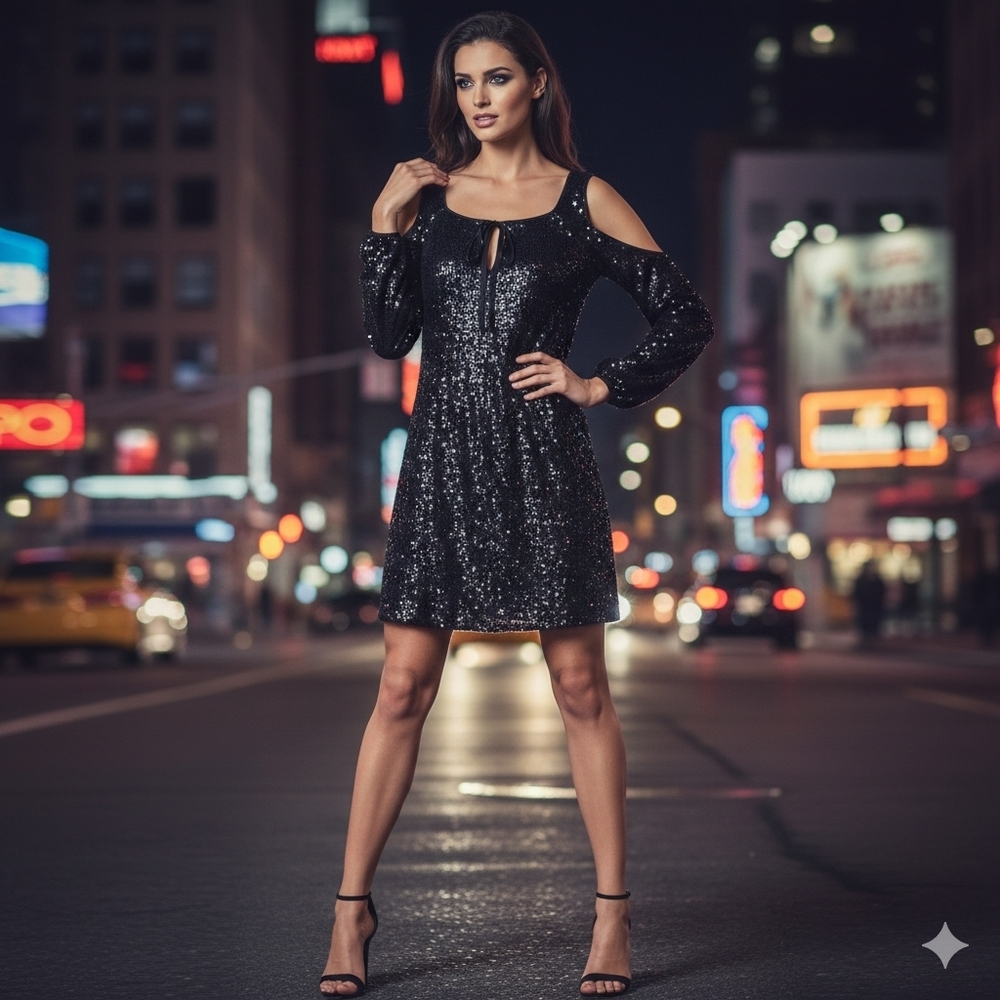 BCBGMaxAzria Women's Festive Evening Black Sequin Mini Dress Size XS